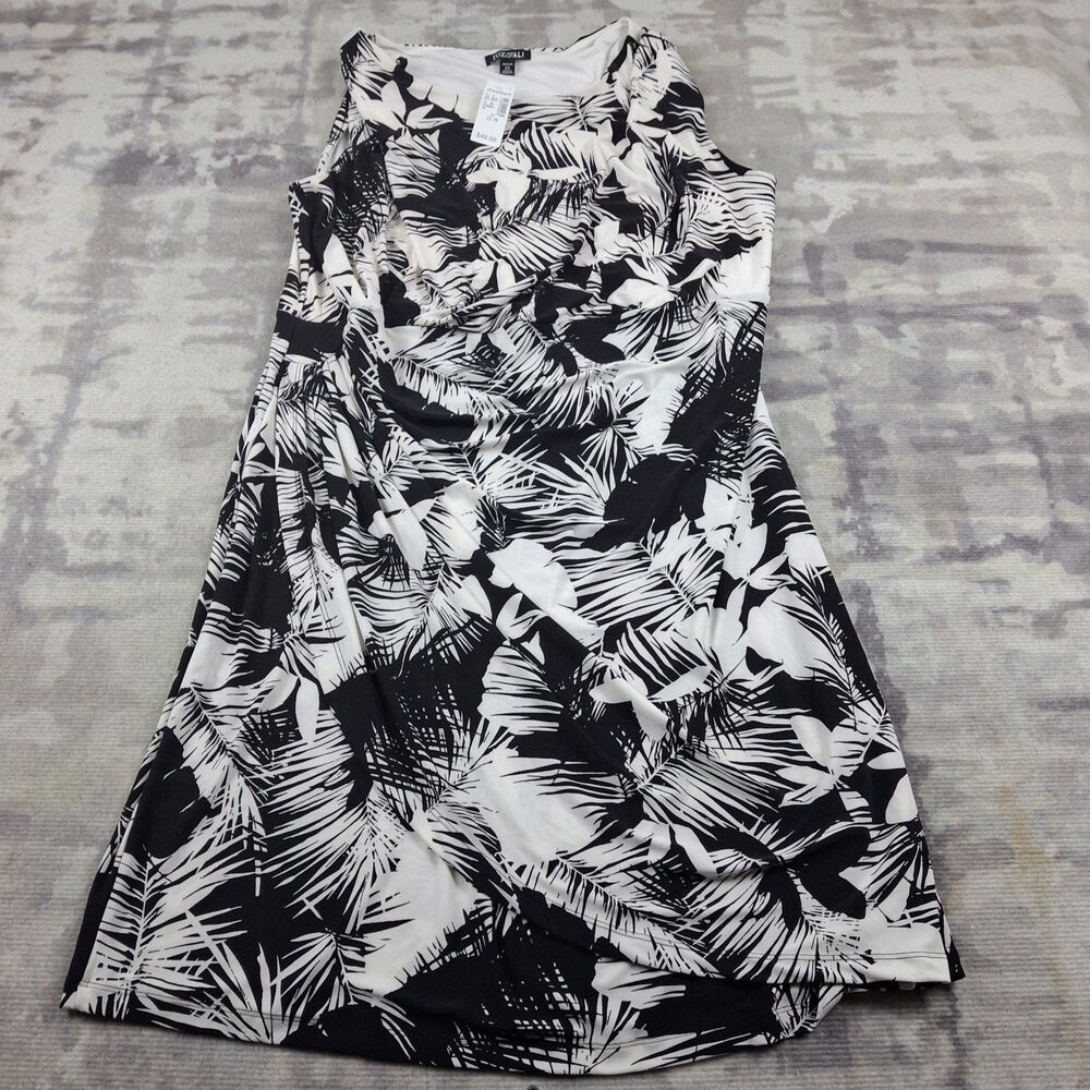 Roz Ali Woman Tropical Dress Womens Plus Size 22 Black White Palm Leaf Sheath...
